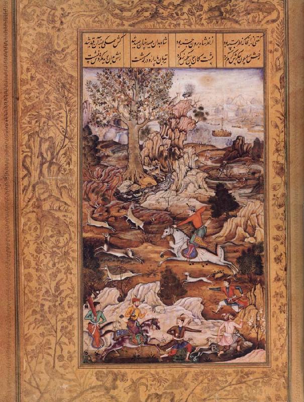 unknow artist Prince Faridun shotts an arrow at a gazelle,an allegory of the ray of divine light piercing the soul